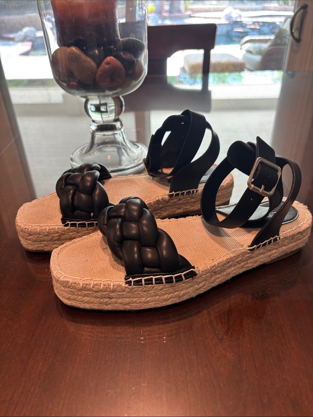 H&M Black Braided Espadrille Ankle-Strap Sandals